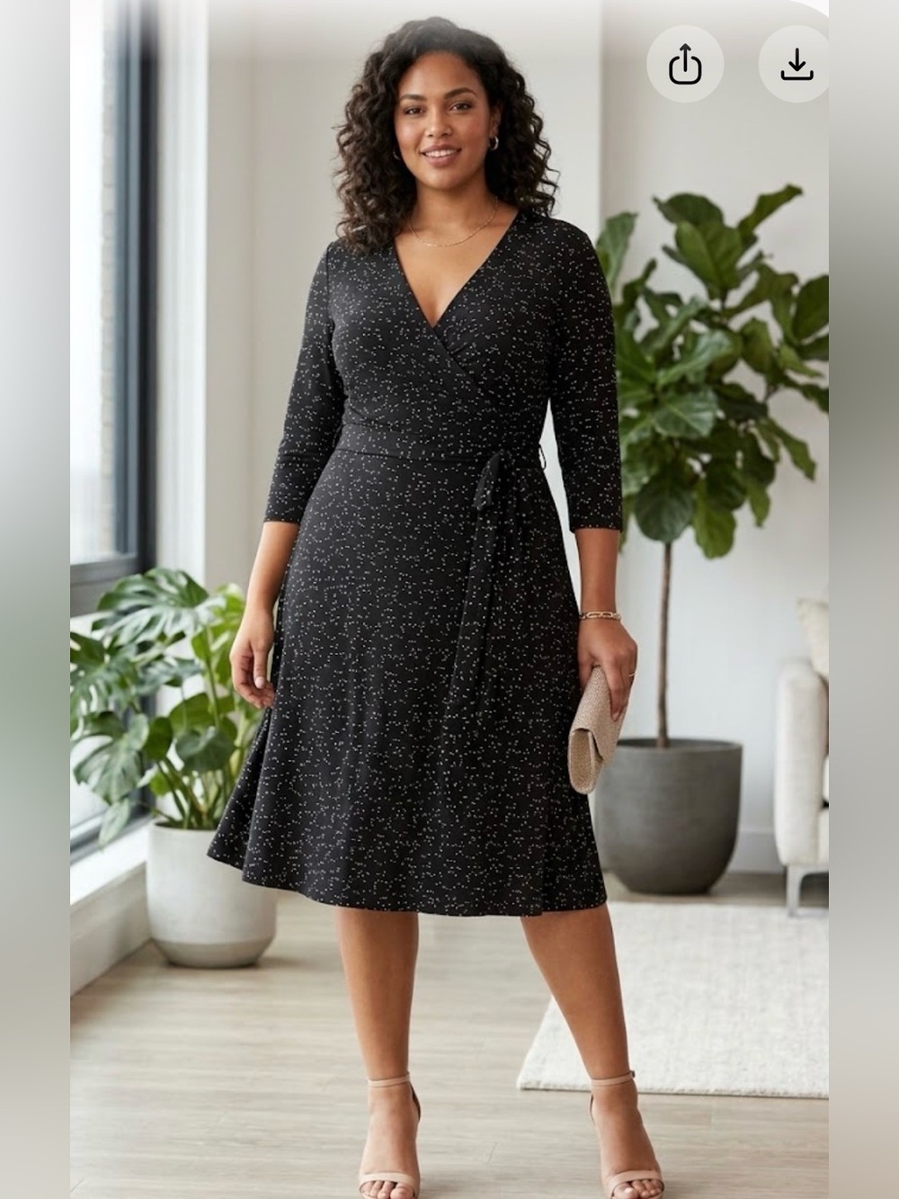 Lauren Ralph Lauren Size 14 Black Bird Print Stretch Jersey Faux Wrap Dress